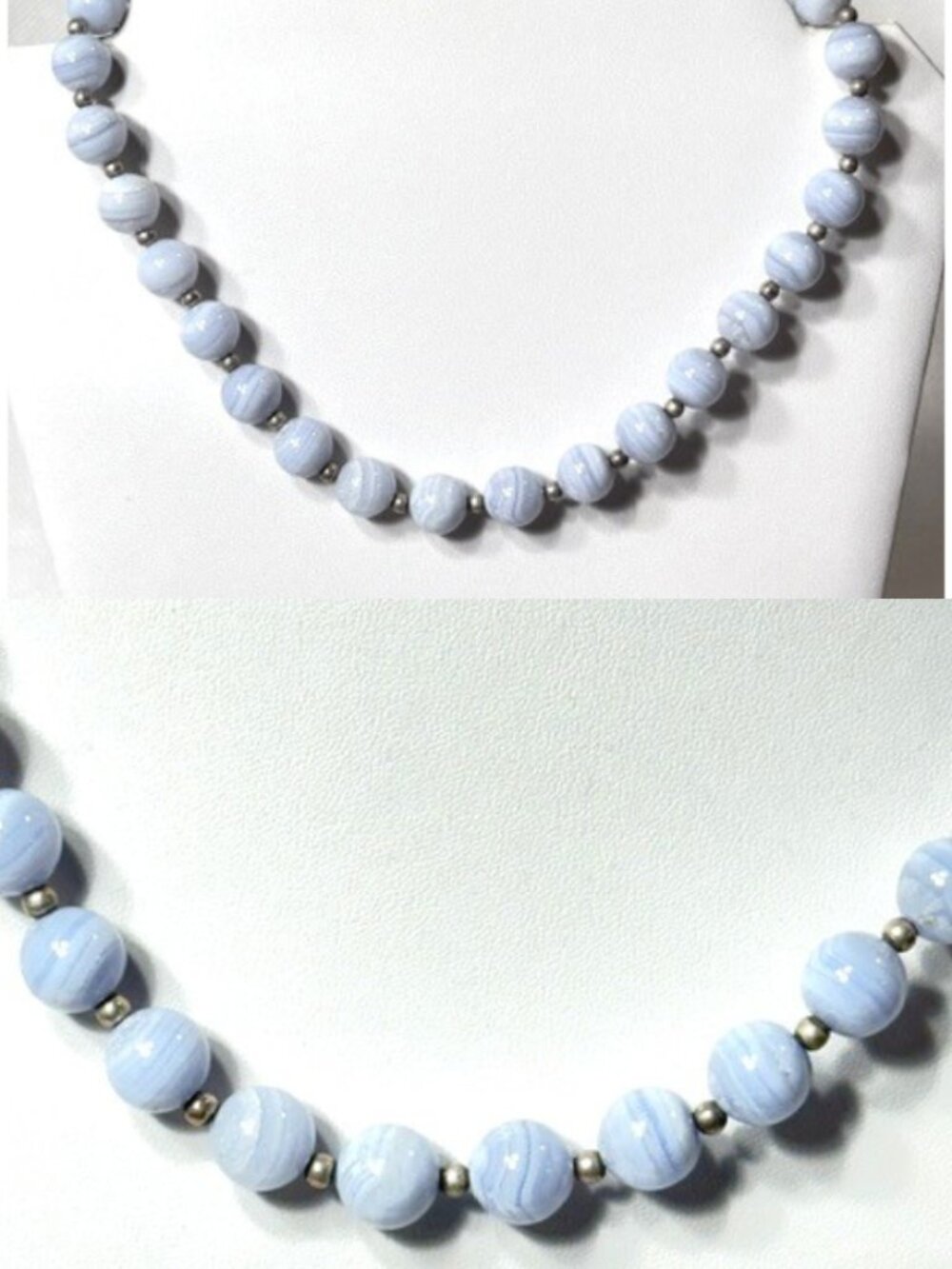Blue lace agate 16" 10MM bead necklace.
